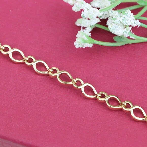 "Delicate Rose Gold Heart Link Bracelet in Gold-Plated Brass, XPBL1103 - Picture 9 of 12
